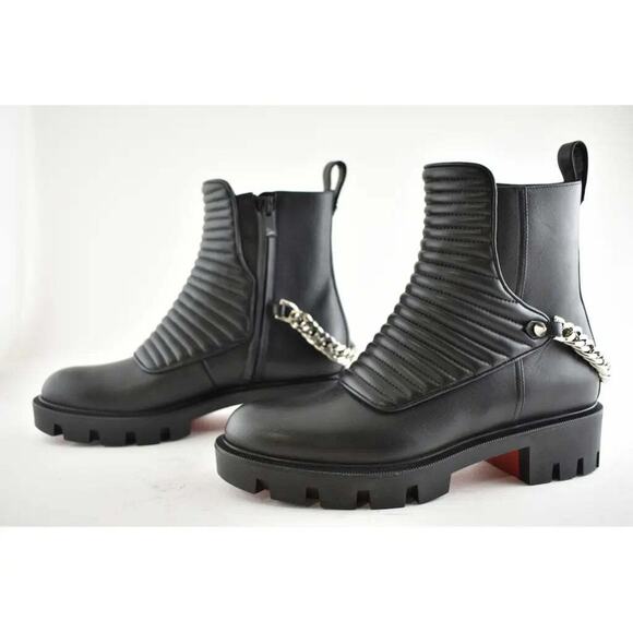 Christian Louboutin Maddic Max Flat Calf Black Silver Chain Combat Ankle Boot 36 - Picture 8 of 10